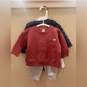Carters 3piece set - Long Sleeve Onesie, Drawstring sweat pants & sweater